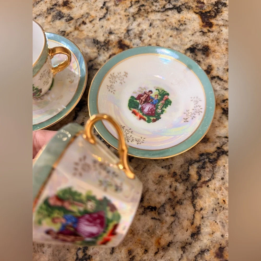 Vintage 1940s Imperial Porcelain Tea Set of 2 - 24K Gold Trim